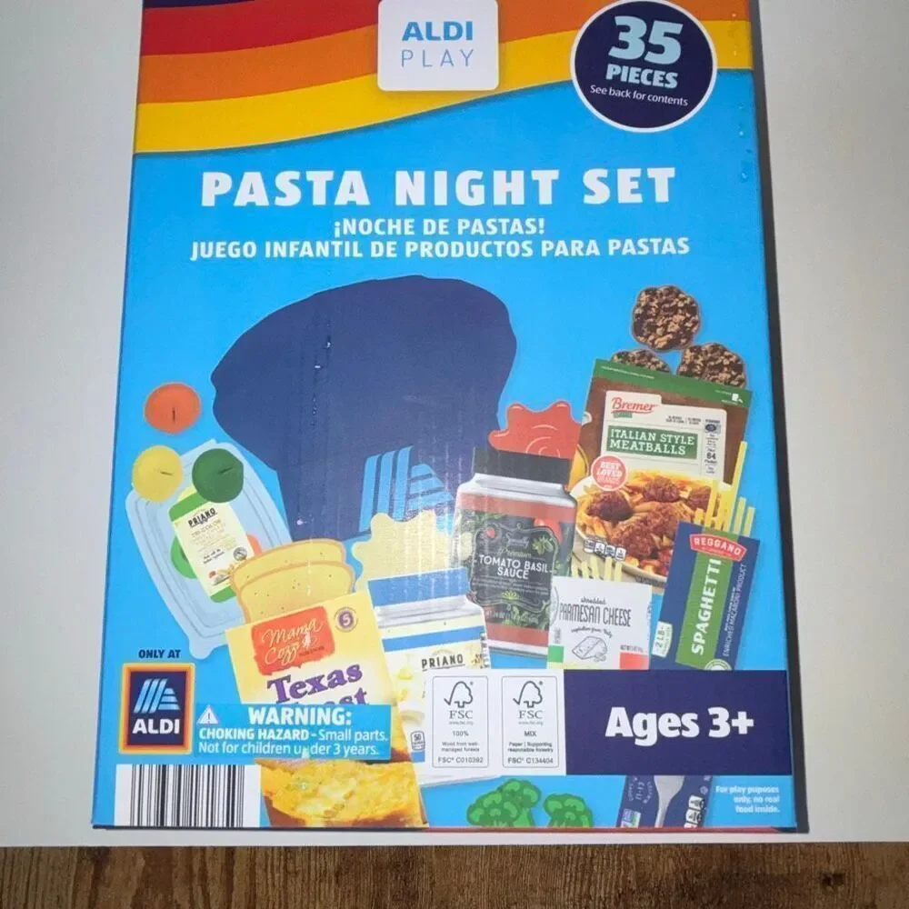 Aldi PASTA NIGHT SET 35pc Grocery Dinner Food Kids Toy Pretend Play Set NEW